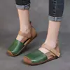 Bolsa Retrô 2026 Sandálias Rasteirinhas Estilo Novo de Verão Solado Macio Velcro Bico Quadrado Blocos de Cor Estilo Étnico Sapatos da Moda