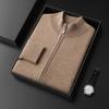Suéter de cachemira de color puro para hombre, cárdigan de cuello alto medio, informal, holgado, grueso, con cremallera de doble hebra, otoño e invierno, nuevo