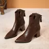 Botines de Tacón Grueso con Punta Francesa de Nicho para Mujer 2026 Otoño Estilo Coreano Botas Marrones Adelgazantes Versátiles Botas Martin de Tacón Alto
