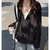 Cardigan con Cremallera Holgado Estilo Perezoso para Otoño Temprano Manga Larga para Mujer Estilo Coreano con Capucha Chaqueta Versátil Top Sencillo de Color Sólido