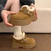 Sapatos Birkenstock com Sola Grossa, Aumentadores de Altura, Aveludados por Dentro, Espessos, Totalmente Fechados, Femininos, Novo Estilo 2026, Sapatos de Algodão com Pelo para Inverno, Botas de Neve, Mocassins