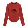 Camiseta Sexy Estilo Americano com Zíper no Peito Gola Redonda Manga Longa Outono e Inverno Nova Slim-fit Emagrecedora Base Curva Camisa Top
