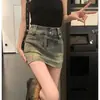 Saia de Cintura Alta Hot Girl Saia Jeans Vintage Saia de Verão Feminina Anti-Luz Saia Saia Saia para Quadris Pequenos