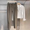 Pantalones de Lana Estilo Coreano para Hombre Primavera y Otoño Rectos Cortos Slim-fit de Gama Alta Adelgazantes Pantalones Casuales de Negocios para Hombre