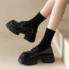 2025 Nuevo Otoño Estilo Británico Zapatos Pequeños de Cuero Tacón Grueso Suela Gruesa Mocasines Planos Versátiles Casuales para Mujer Tendencia Ins