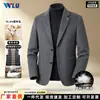 Jaqueta Curta de Lã Dupla Face Masculina para Outono e Inverno, Espessada com Forro de Penas Removível, Blazer de Lã Casual de Negócios
