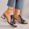 Sandalias y zapatillas de moda para exteriores de talla grande de comercio exterior europeo y americano, zapatos de mujer, sandalias de tacón grueso en stock, sandalias de tacón medio de color