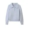 Tejido polar ártico, suéter estilo coreano con cuello y mangas largas abotonadas, corte holgado, versátil, de color liso, top elegante para mujer