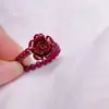 Novo Anel Flor Rosa Cinnabar com Pedras de Granada Sorte Anel Elástico Anel Pixiu Anel para Dedo Indicador Presente