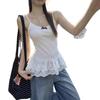 Verano Nuevo Dulce Picante Chica Top sin Mangas con Lazo y Adorno de Encaje para Capas y Ropa Interior Top de Moda