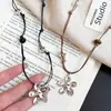 Collar de Flor Pequeña con Cuentas de Cuerda Trenzada para Mujer Cadena Larga Ajustable Retro de Otoño Accesorios Tirar Personalizado Versátil para Suéter