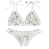 Lencería Sexy para Mujer Comercio Exterior Europeo y Americano Malla Sexy Bordado Transparente Tentación Traje de Tres Puntos Venta al por Mayor Entrega