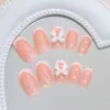 Parches para Manicura Blancos Elegantes Estilo Francés con Lazo Dulce y Sencillo Estilo Europeo y Americano Uñas Portátiles Extraíbles 24 Piezas