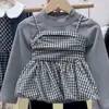 Traje de Otoño para Niña 2025 Nuevo de Otoño Real Dos Piezas Chaleco a Cuadros + Pantalones Acampanados Traje de Tres Piezas