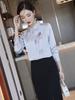 Camisa de Mujer de Manga Larga de Satén Elegante y a la Moda Ajustada Elegante Negra Exquisita para Viajeras Estilo OL Camisa de Cuello Blanco