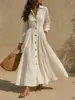 Amazon 2026 Colección Otoñal Europea y Americana Nueva: Vestido de manga larga, de botones, cómodo, casual, largo y de corte holgado con cintura ceñida para mujer