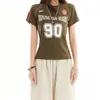 Camiseta de Verano Retro Deportiva de Moda Nueva Cuello Redondo Mangas Raglán Cortas para Mujer Verano Hombro Normal Corte Delgado Ropa de Chica Popular