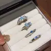 Anel Aberto Redondo de Zircônia Azul Estrela do Mar Estilo Férias na Praia Anel para Dedo Indicador Design Personalizado Senso de Design Joia de Mão de Nicho para Mulheres