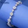 Pulseira de Moissanita para Meninas Prata Versátil Luxo Leve Flor Completa Cinco Flores Corrente de Tênis Simples Temperamento Joia de Mão Venda por Atacado