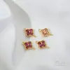 Conector Colgante Doble de Zirconio de Color Chapado en Oro de 14 Quilates que Conserva el Color, Trébol de Cuatro Hojas, Material para Pulsera, Collar, Pendientes Hechos a Mano para DIY