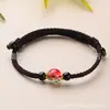Pulseira de cordão vermelho tecida à mão com cristal de obsidiana, conta da sorte, unissex, corda de mão ajustável, joia
