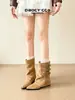 Botas femininas 2026 novo outono fivela de cinto versátil bico fino salto plataforma que aumenta a altura botas curtas franzidas para pessoas baixinhas