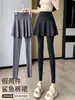 Calça-saia de yoga falsa de duas peças para mulheres, calça esportiva de cintura alta, calça tubarão anti-exposição, adequada para uso ao ar livre, fitness, corrida e como calça comprida de camada base