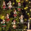 2D 8 Piezas Navidad Niña Sosteniendo Flores Adornos de Madera Árbol de Navidad Hogar Oficina Decoración Colgante