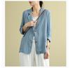 Blazer de Algodón y Lino para Mujer, Verano 2026, Delgado de Manga Larga Casual Holgado Artístico Talla Grande Versátil Chaqueta de Traje Pequeña