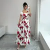 2026 AliExpress Transfronterizo Vestido Largo Estampado de Rosa Roja Elegante Ajustado Estilo Vacacional 2026 Nuevo Modelo Transfronterizo