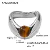 Anillo Abierto de Rueda de la Fortuna de Ágata Natural y Ojo de Tigre Moda Versátil Chapado en Oro Real de 18K Anillo para Dedo Índice con Forma de Corazón