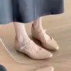 Sapatos casuais de bico fino em couro macio cor nude com aumento de altura para pessoas baixinhas, novos sapatos Mary Jane versáteis para o outono de 2026 para ir ao trabalho