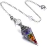 Comércio Exterior Novos Produtos Prata Antiga Cristal Colorido Pêndulo Pedra Semi-preciosa Pedra Colorida Resina Pêndulo Hexágono Cone Pingente