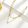 Elegante e Requintado Pequeno Diamante Redondo Aço Inoxidável Camada Dupla Colar 18K Versátil Luxo Leve Corrente da Clavícula Atacado