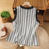 Camiseta sin mangas de cuadros estilo coreano con volantes y cuello redondo para mujer, Verano 2026, Top tipo chaleco juvenil vintage de nicho