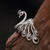 Anillo de Pavo Real Plateado Anillo Largo para Mujer Estilo Étnico Retro Mate Personalizado Abierto Anillo Ajustable Explosiones Transfronterizas