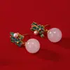 Estilo Étnico da Maré Nacional Brincos de Imitação de Jade Hetian Natural Feminino Herança Artesanato Antigo em Ouro Brincos Redondos de Esmalte Retrô