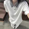 Camisa Polo Falsa de Dos Piezas Estilo Americano para Hombre, Diseño de Verano con Cuello Campana, Cuello de Camisa a Cuadros y Camiseta de Manga Corta