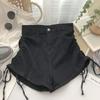Primavera e Verão Shorts Jeans De Cintura Alta Fina Design De Cordão Feminino Sense A Personagem Perna Larga Slim Look Pequeno Hot Pants