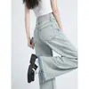 Pantalones de Pierna Ancha de Cintura Alta Cruzados de Doble Botonadura de Otoño Nuevo Z para Mujer, Pantalones Vaqueros Sueltos 4365232 406