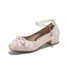 Nuevos Zapatos Estilo Tang Chino Estilo Nacional Cheongsam Zapatos con Cadena de Perlas Boca Baja Zapatos de Tacón Medio Grueso 28-48 Zapatos de Comercio Exterior