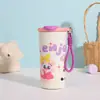 Caneca Térmica de Aço Inoxidável 316 Colorida Estilo Desenho Animado de Alta Aparência com Alça Portátil para Café Copo de Água com Canudo Fofo para Meninas