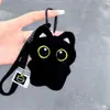 Super fofo pingente de bolsa de gatinho preto, brinquedo de pelúcia adorável personalizado, acessório de chaveiro com cordão trançado feito à mão