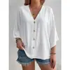 2026 Cor Sólida Tamanho Grande AliExpress Feminina Camisa de Botão Casual Transfronteiriça Europeia e Americana Cardigã Camisa Gola V Top Solto