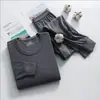 Conjunto de Ropa y Pantalones de Algodón Puro para Otoño, Conjunto de Dos Piezas de Cuello Redondo Medio para Otoño e Invierno, Ropa Interior Térmica Ajustada, Suéter de Algodón, Suéter y Pantalones