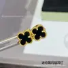 Brincos de Trevo de Quatro Folhas V-Gold Edição de Luxo Van Gogh com Ágata Vermelha, Espessamente Banhados a Ouro Rosa 18K, Conserva a Cor, Luxo Leve com Sensação de Alta Qualidade