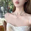 Collar de Doble Capa Perla Arco Lunar Té Blanco, Cadena de Cuello Accesorio de Moda de Lujo Ligero Nicho para Mujer, Collar de Lazo