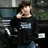 Camiseta de algodón puro de manga larga para niños de primavera y otoño, top holgado elegante para niños, camiseta básica versátil para niños mayores en primavera y otoño