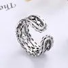 Anillo de Cadena Estilo Japonés y Coreano Moda para Niña Simple Retro Viejo Creativo Anillo Abierto Hueco Anillo de Plata Tailandesa