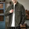 Camisa de Manga Larga Retro Japonesa para Hombre, Tejido de Sarga Pesado, Tacto de Textura de Bambú, Para Usar Sola o en Capas, Holgada, Solapa, Ropa de Abrigo
